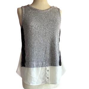 Womens Sweater Size Medium Gray White Black Sleeveless Layering Office Chic Work